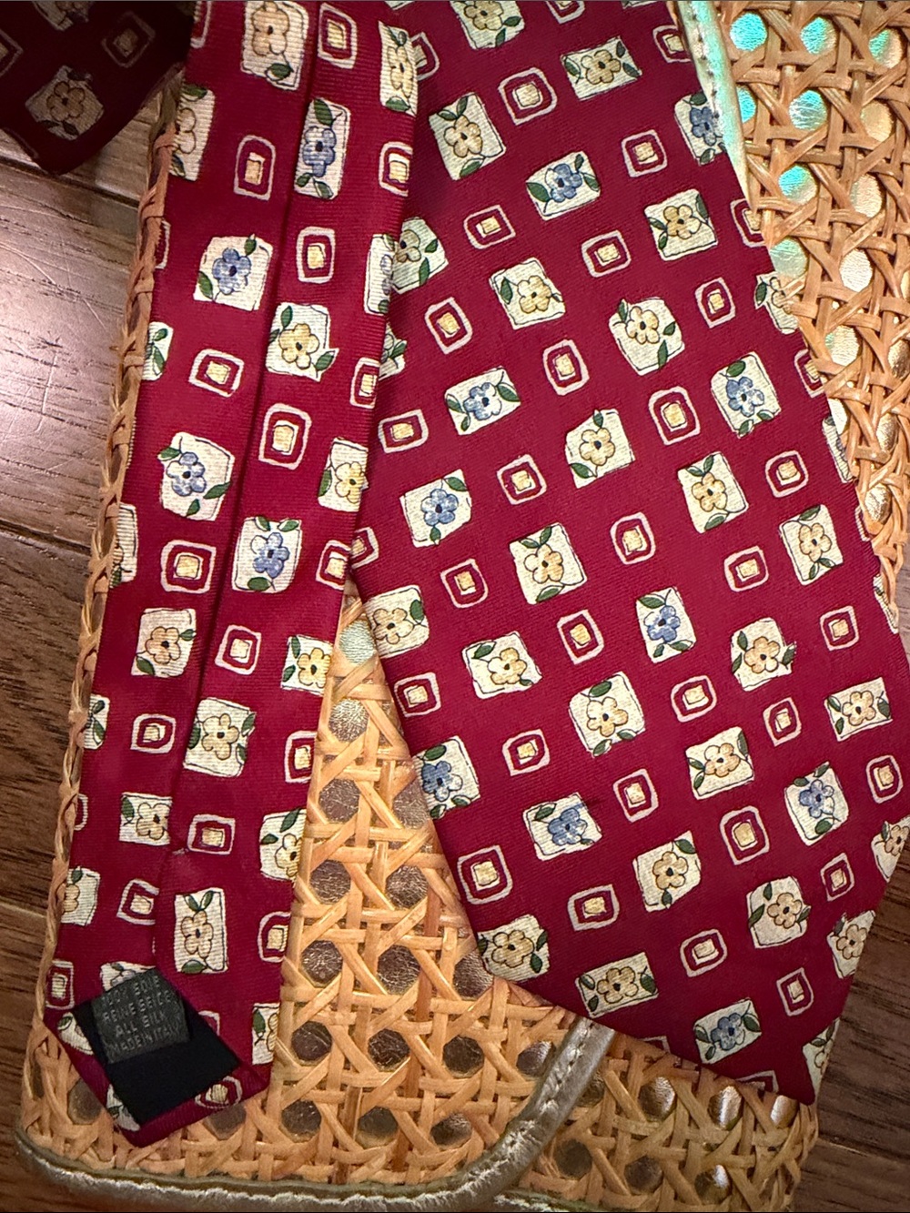 Bally Burgundy Red Floral & Geometric floral Silk Tie 60" x 3.75"